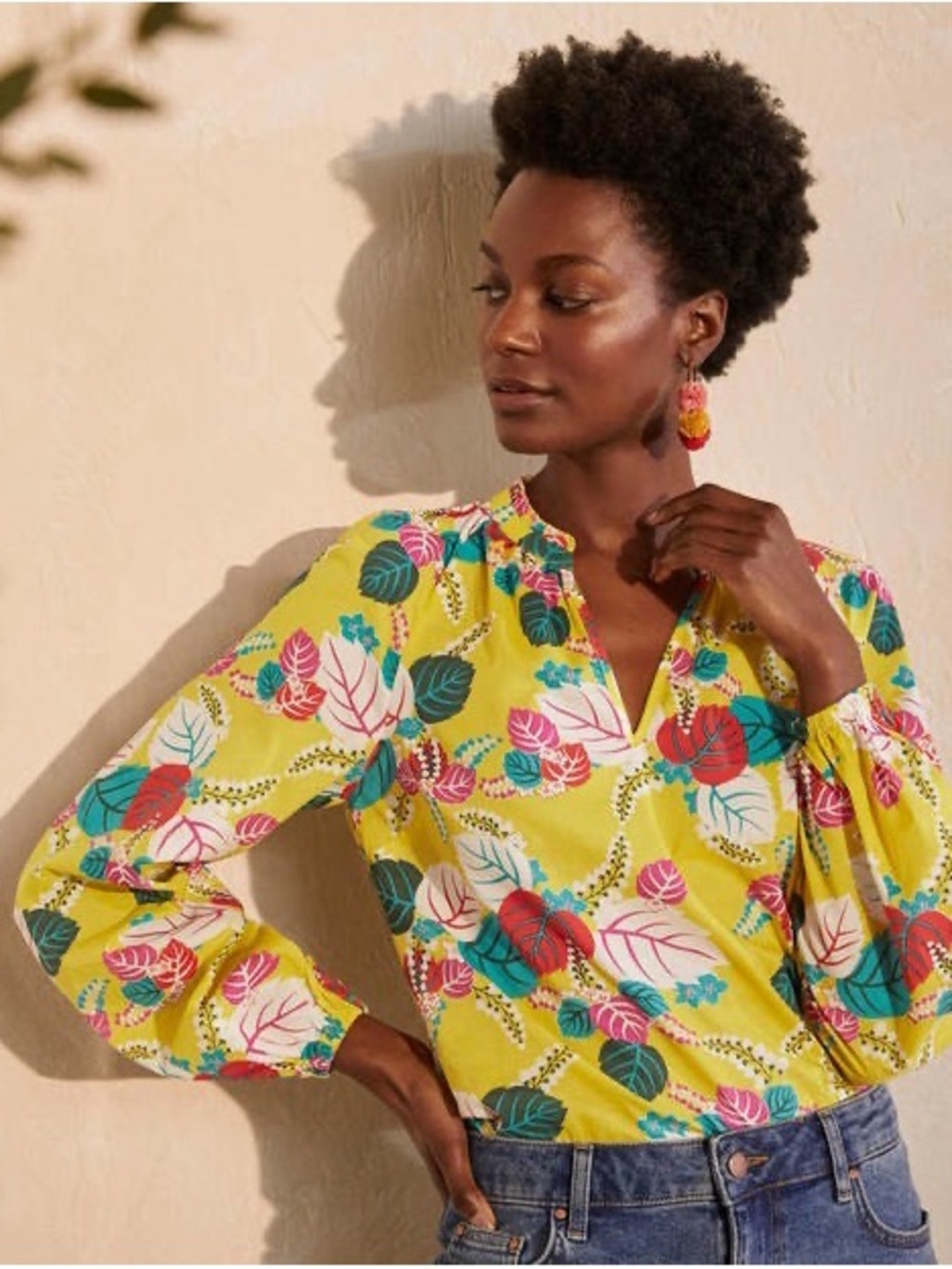 Boden Tropic Heather Top Daffodil Holiday Floral Blouse Women Size 14